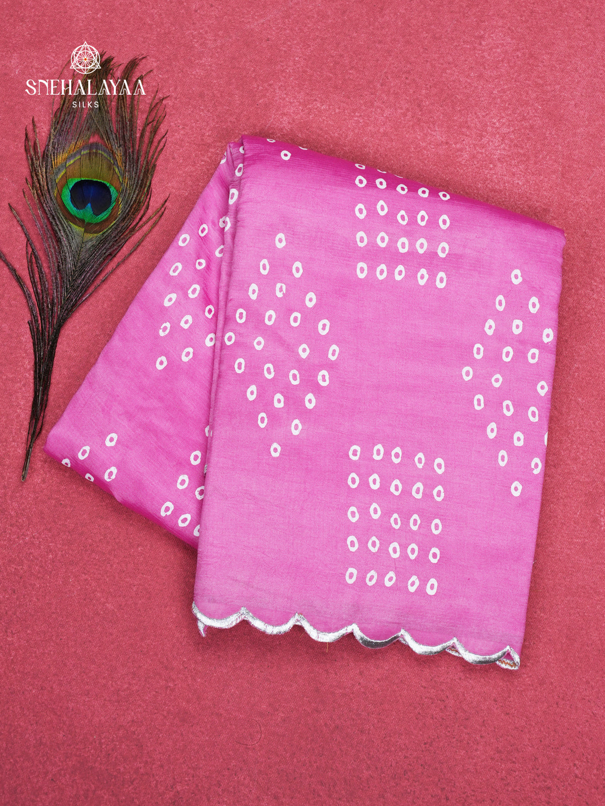 Baby Pink Mangalagiri Silk Cotton Saree with Bandhani Design