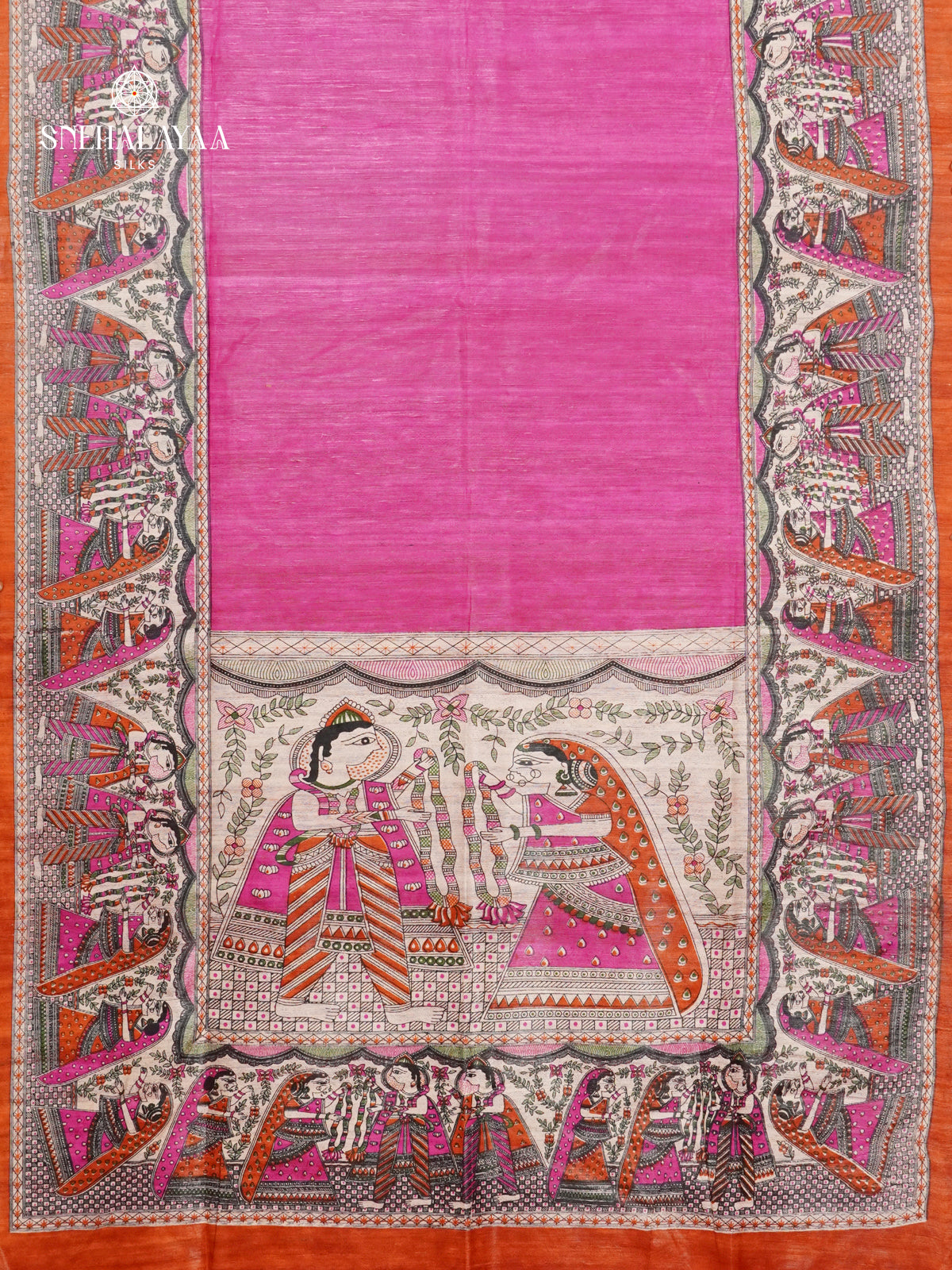 Rani Pink Madhubani Printed Saree