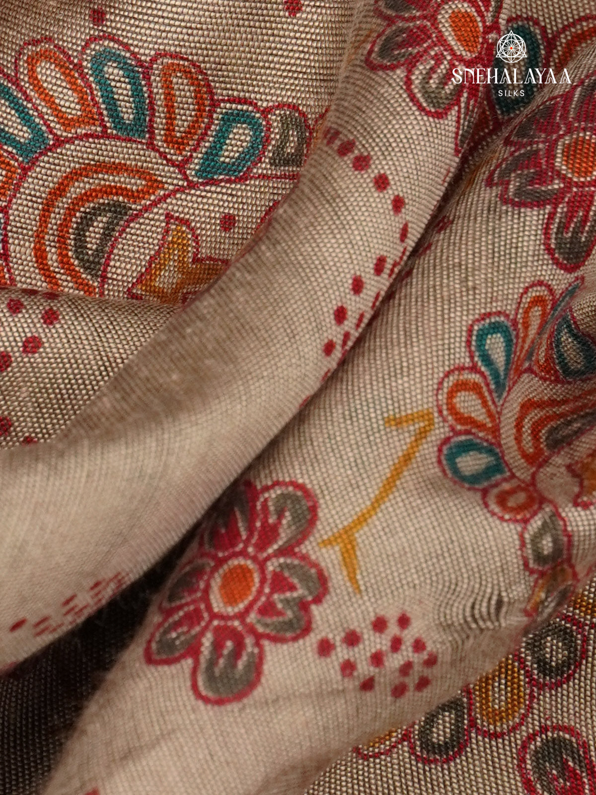 Beige With Red Border Munga Tussar Saree