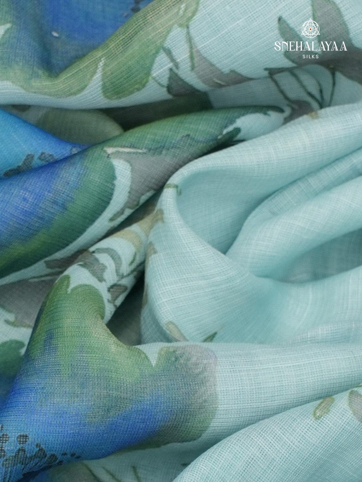 Pastel Blue Printed Linen Saree