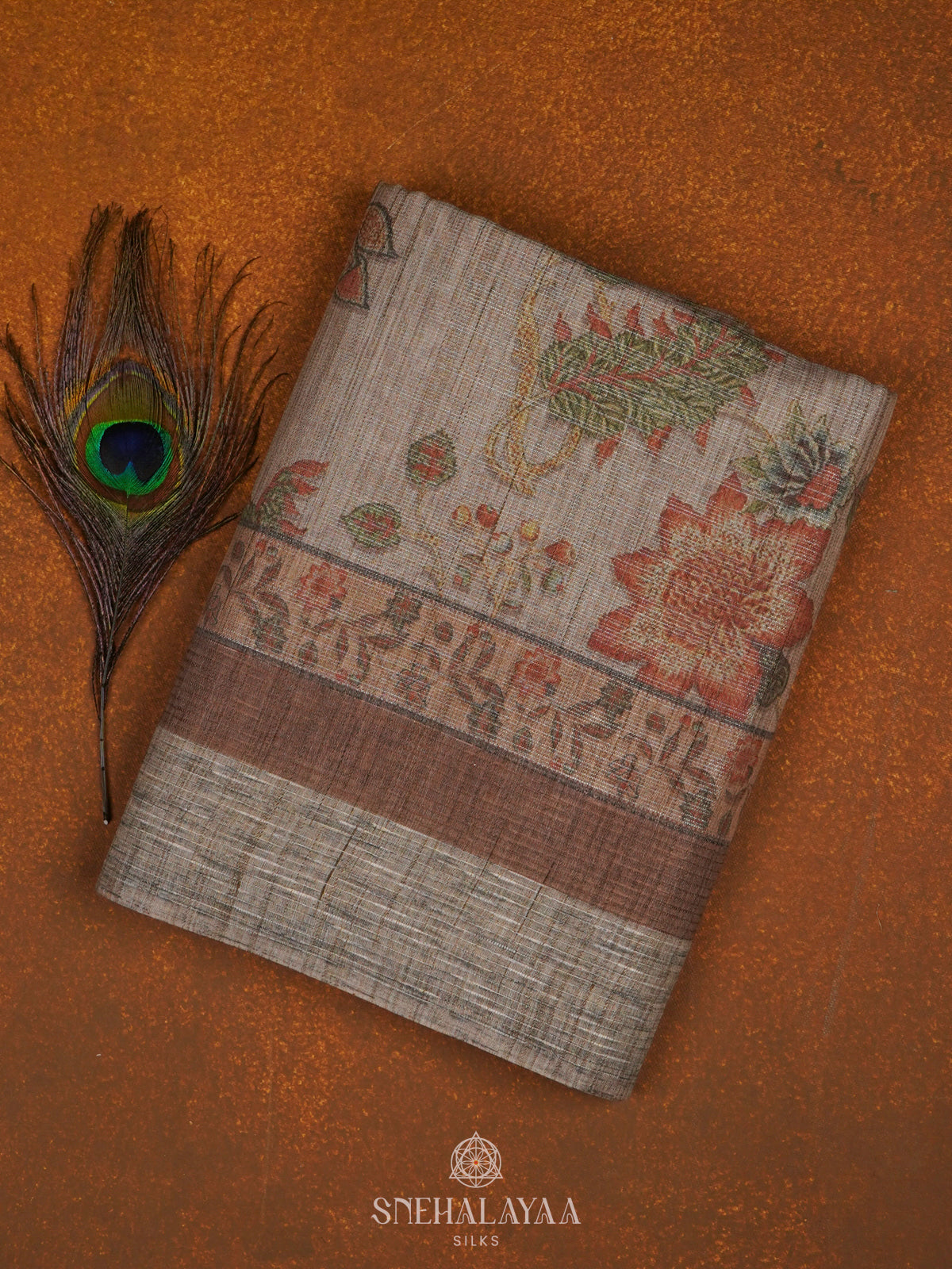 Beige Linen Tissue Saree