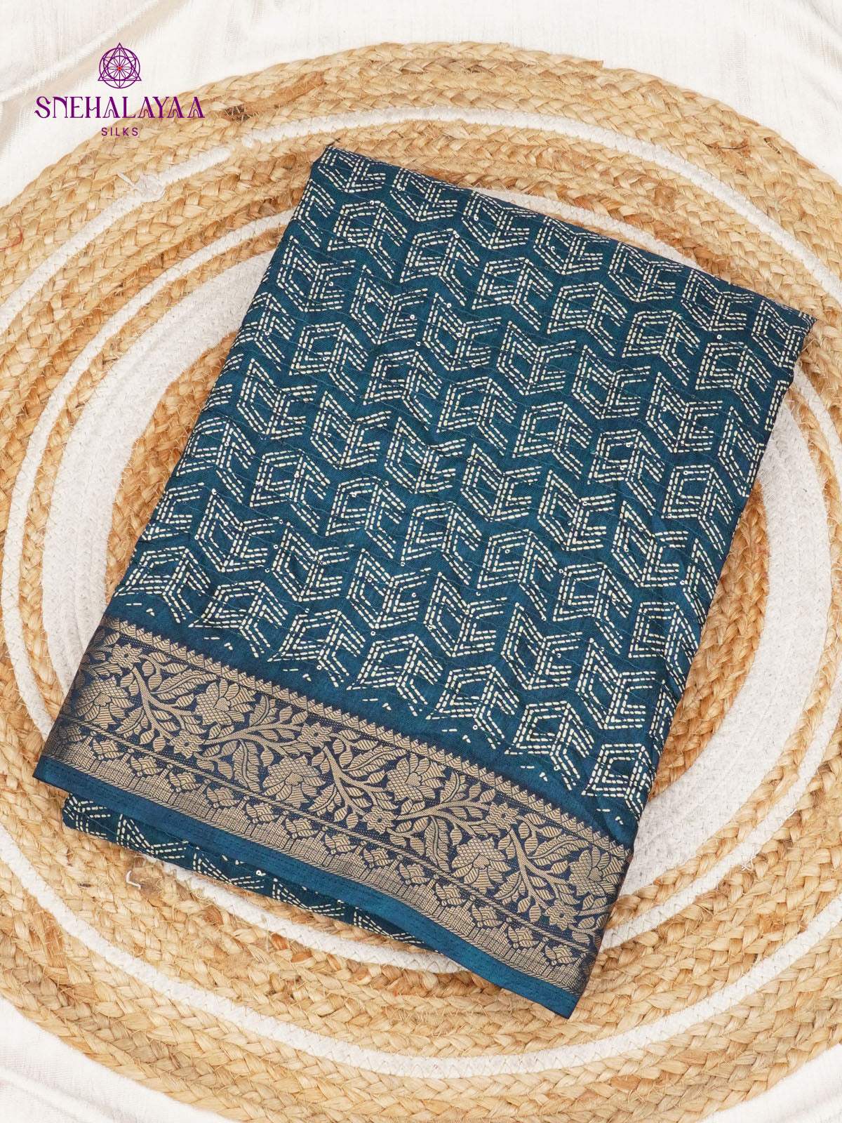 Teal Blue Dola Silk Saree