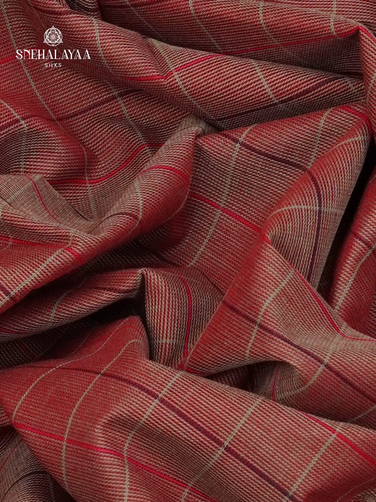 Checked Brown-Maroon Kanchi Cotton Saree with Irandu Karai Zari Borders