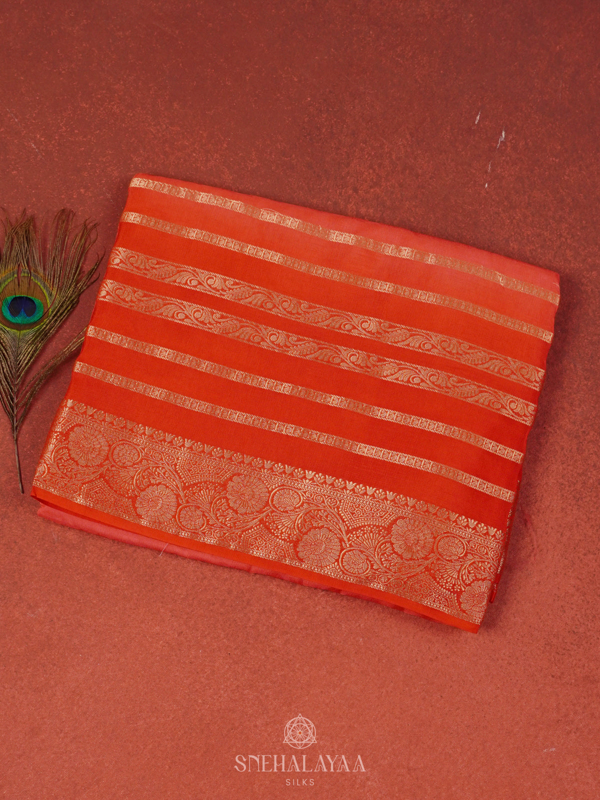 Rust Orange Banaras Silk Saree