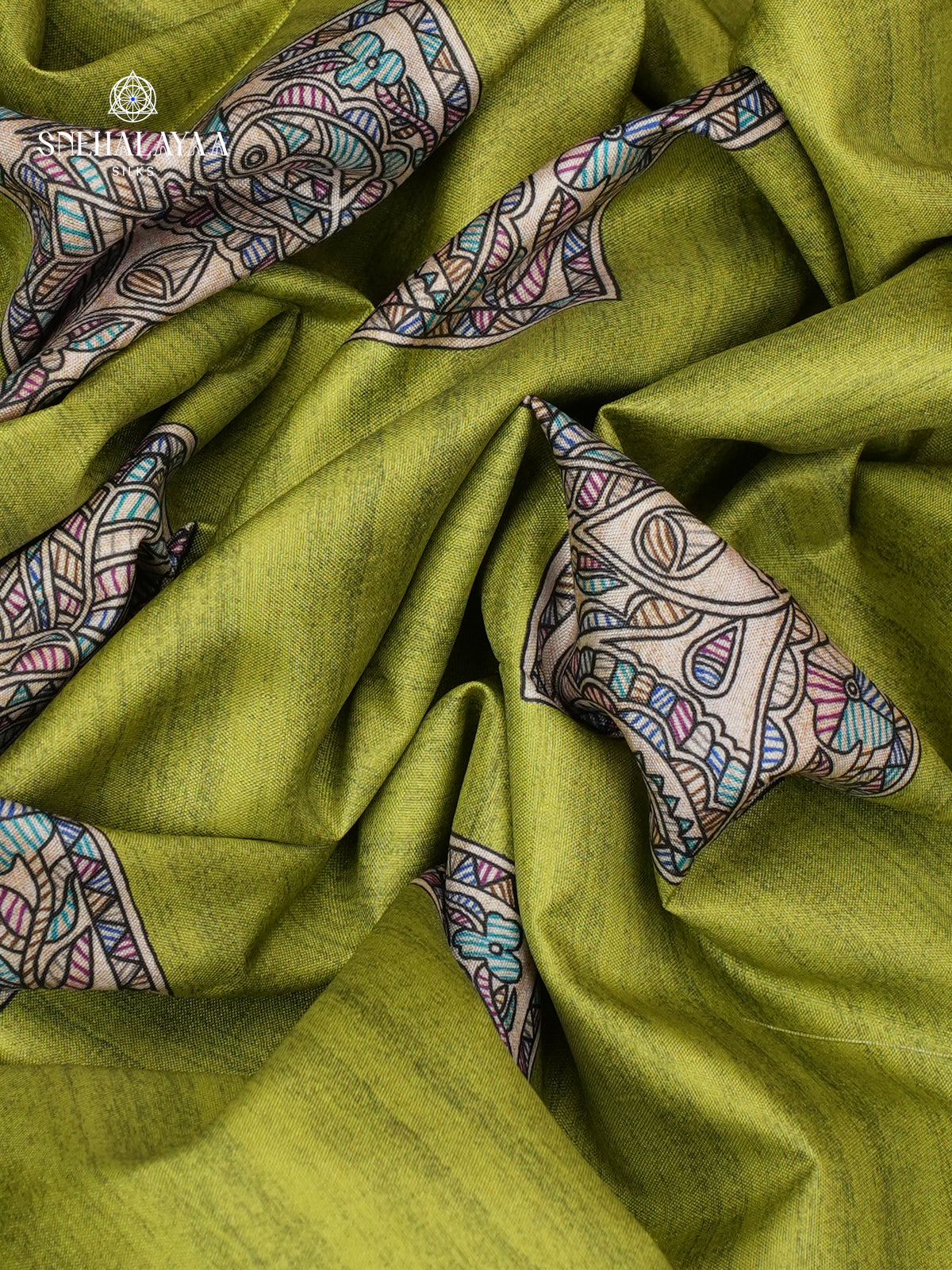 Pistachio Green Madhubani Printed Saree