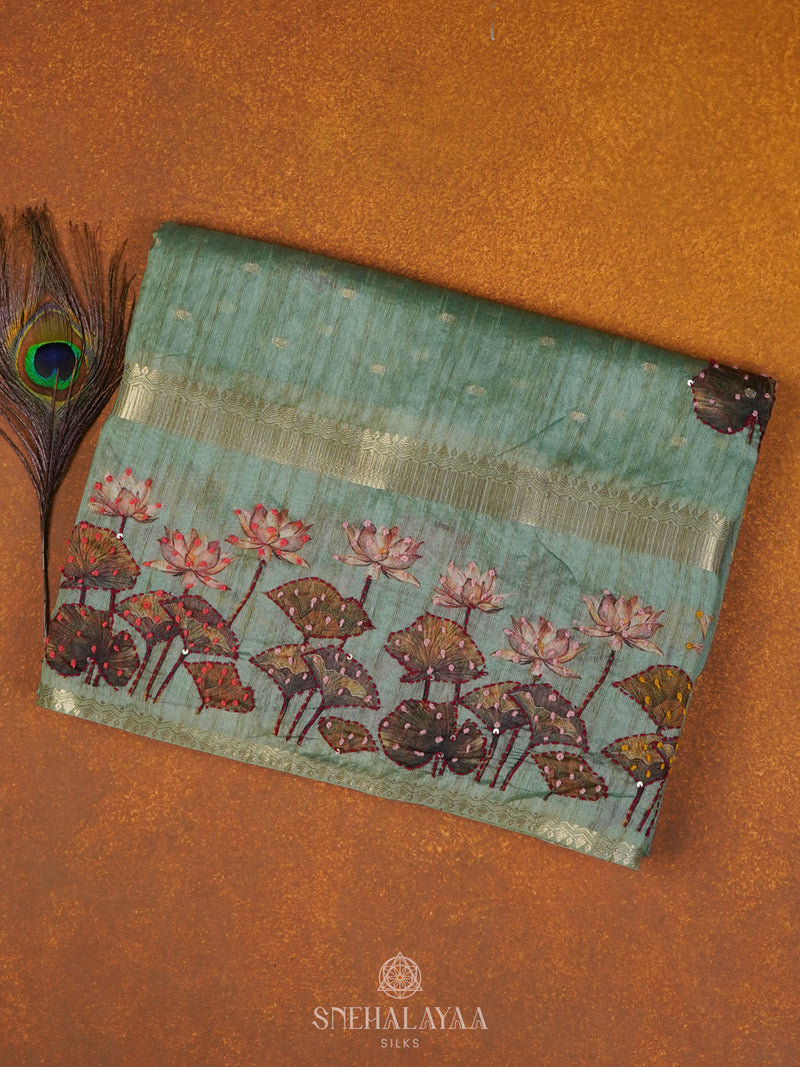 Pale Green Munga Tussar Saree