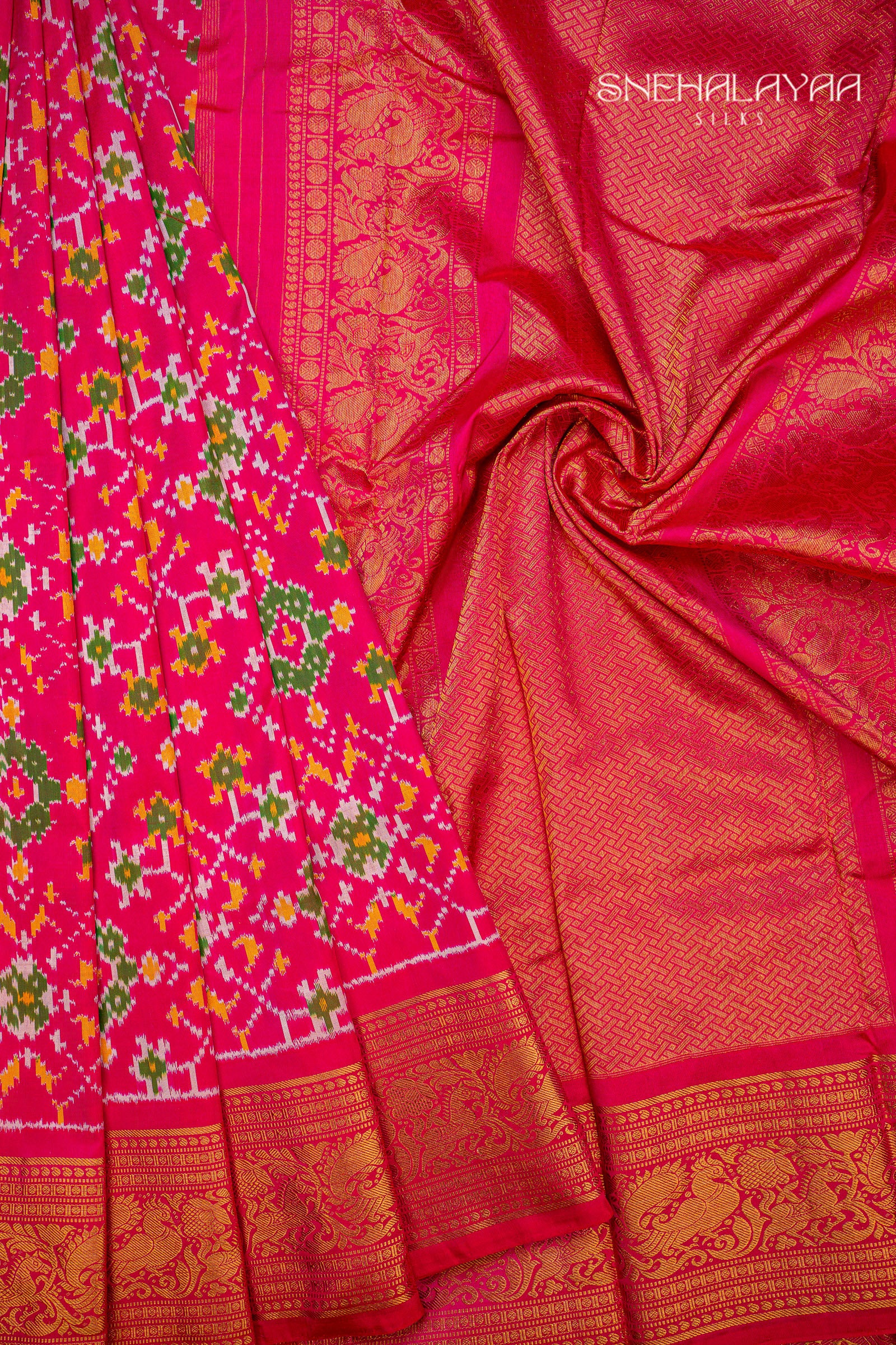 Rani Pink Ikat Silk Saree