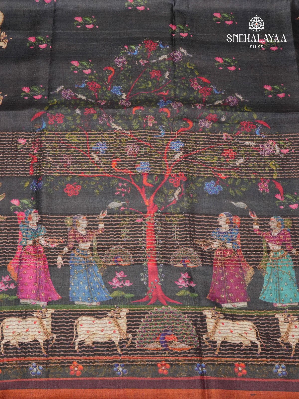 Black Tussar Silk Saree