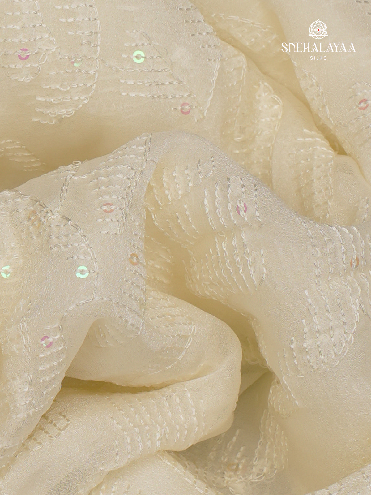 Cream Embroidery Designer Saree