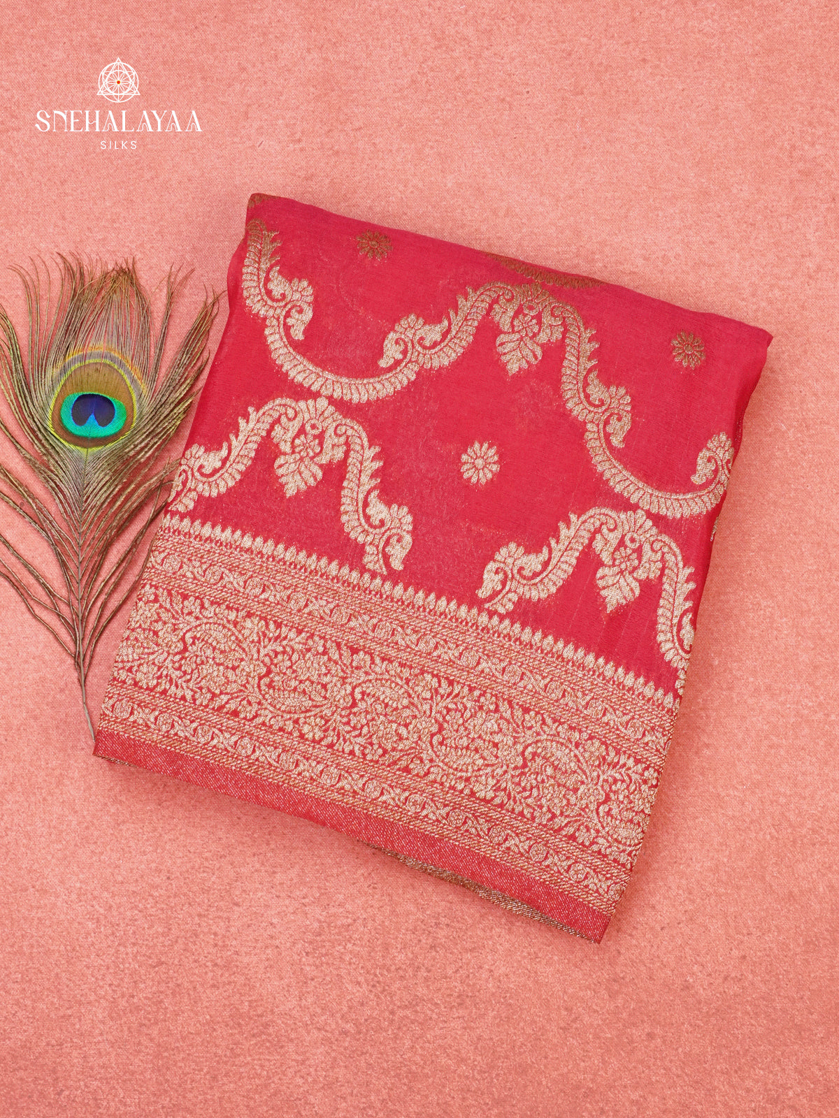 Rani Pink Banaras Crepe Silk Saree