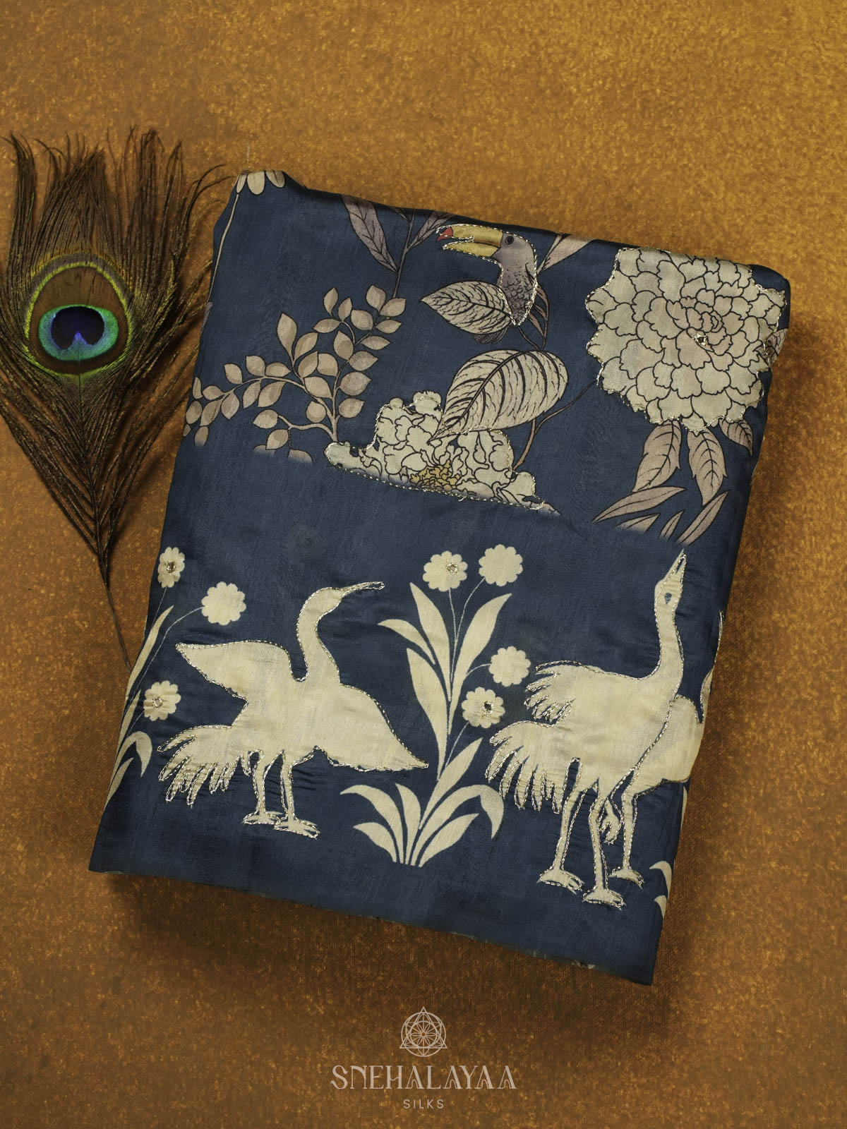 Peacock Blue Raw Silk Embroidery Saree