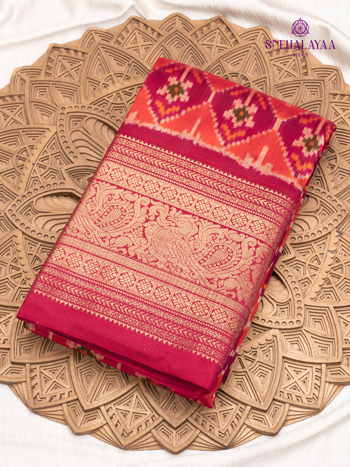 Orange Ikat Kanjivaram Silk Saree