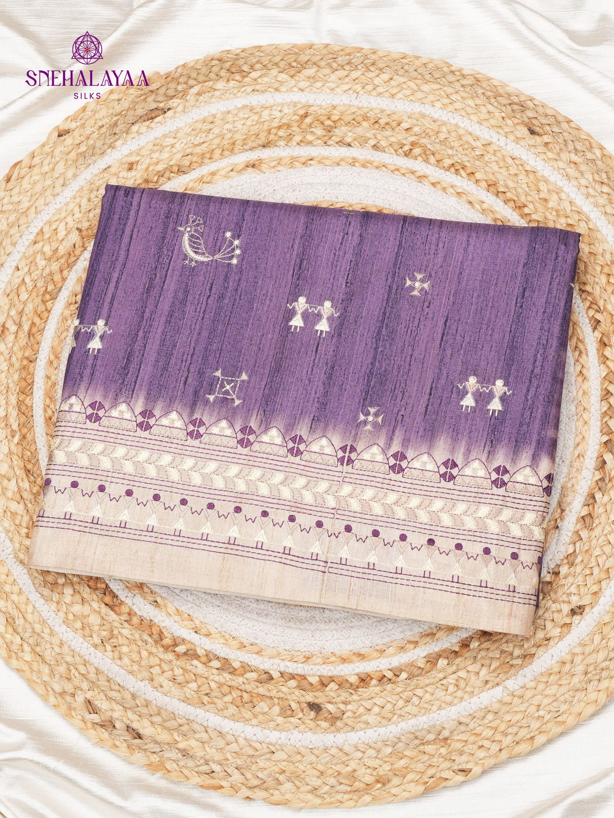 Purple Tussar Embroidery Saree