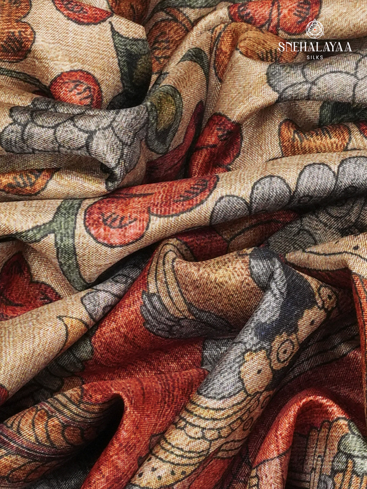 Beige with Grey Border Kalamkari Tussar Saree