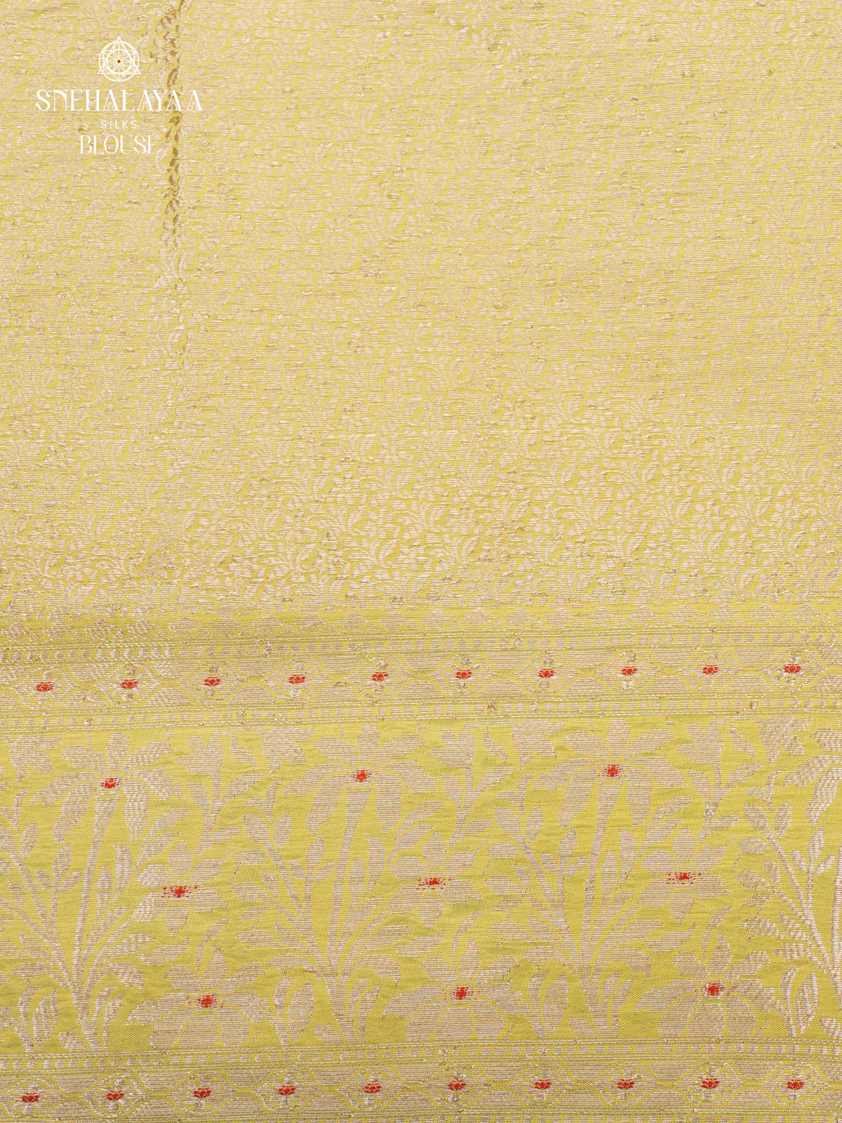 Bottle Green Chiniya Silk Saree with Lemon Yellow Woven Border