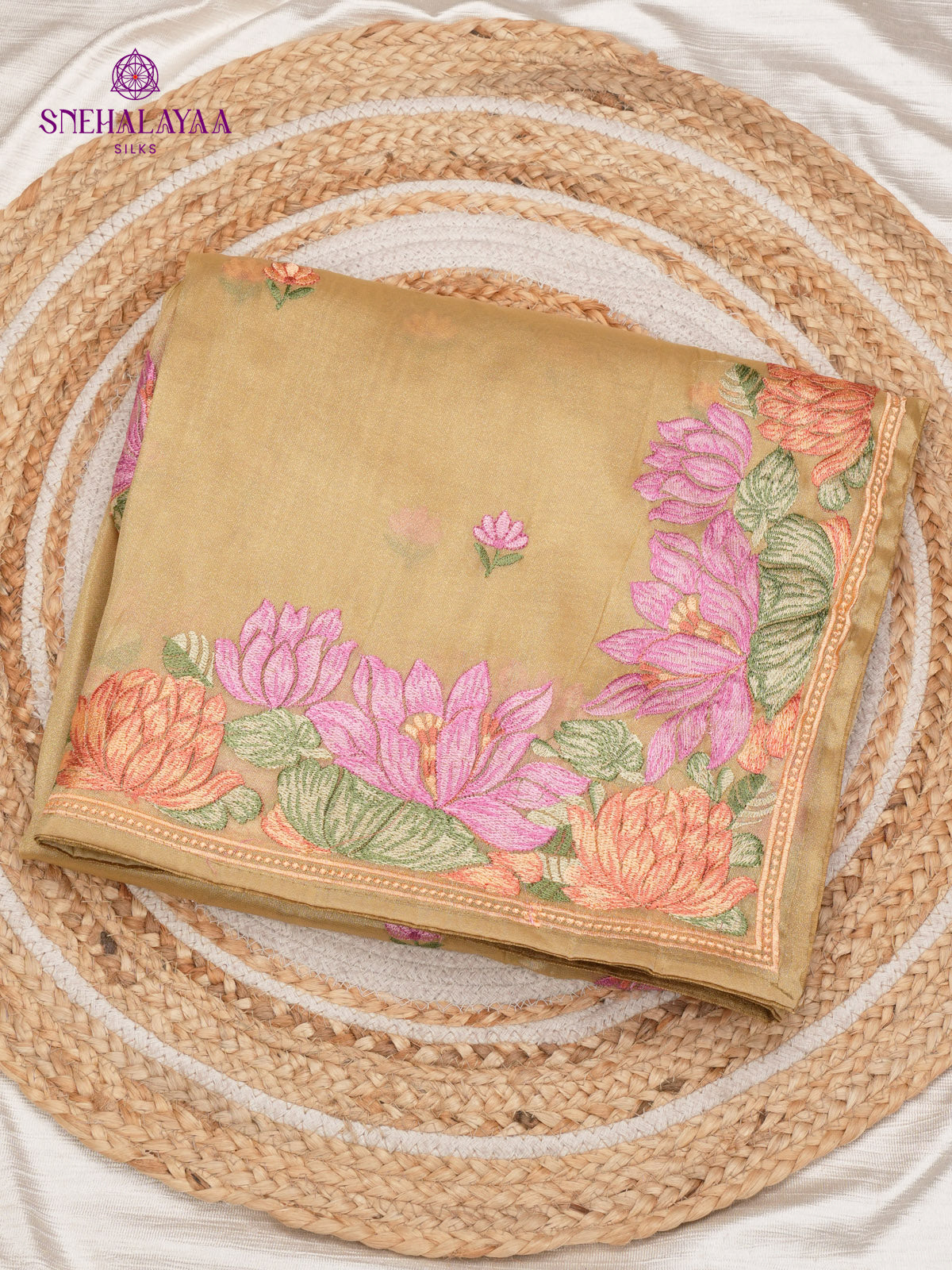 Pale Gold Embroidery Designer Saree