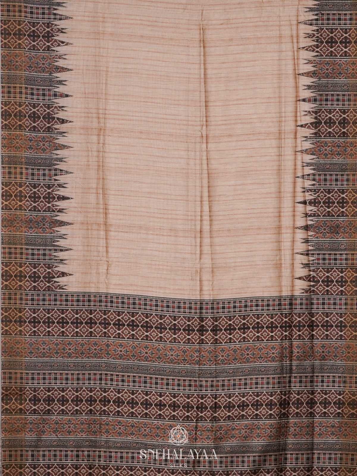 Beige Tussar Saree
