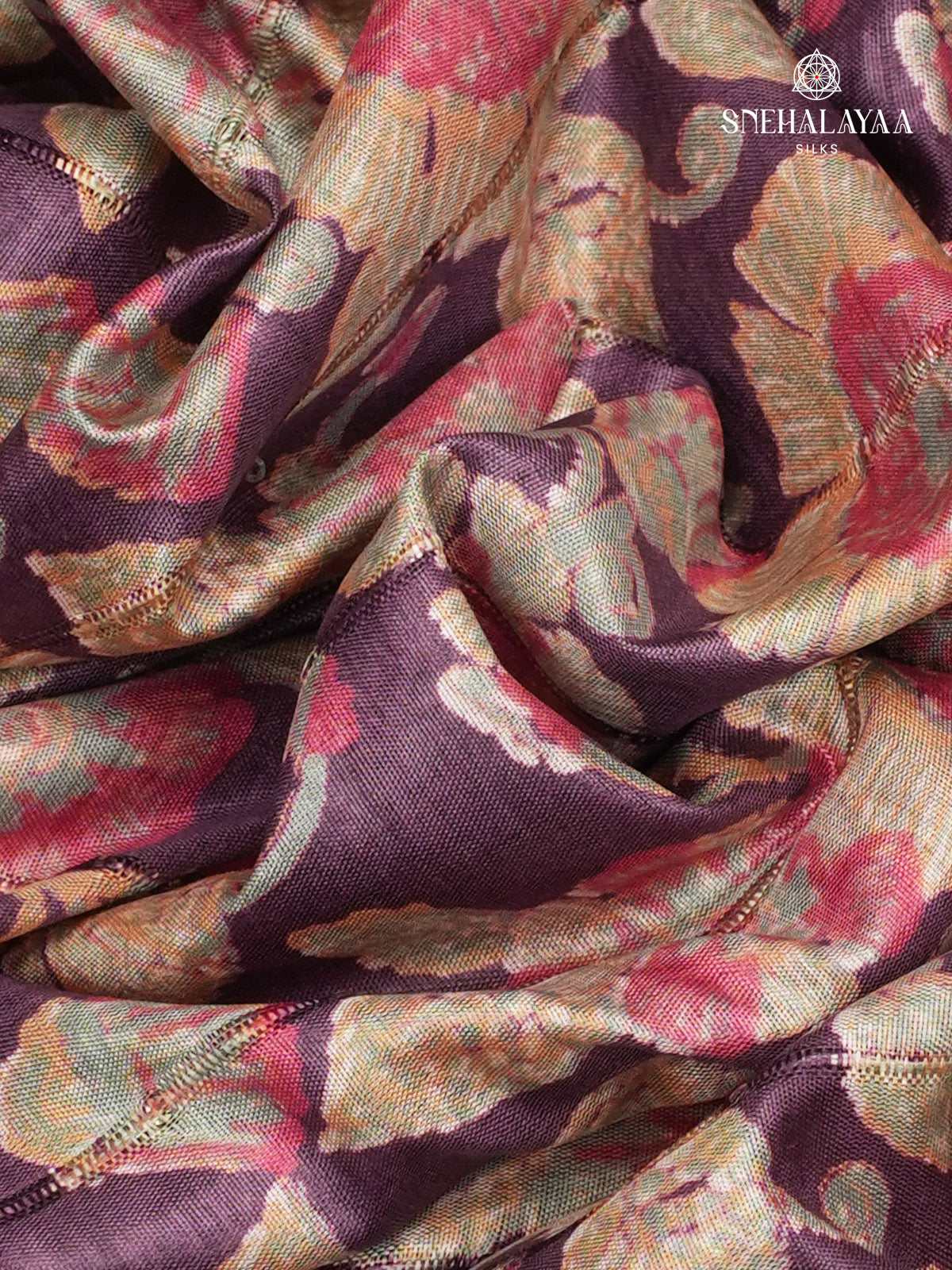 Purple Floral Printed Tussar Saree