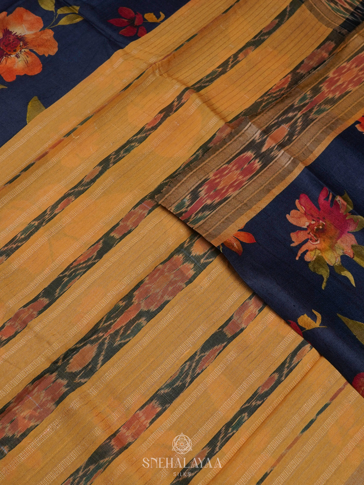 Navy Blue Munga Tussar Saree