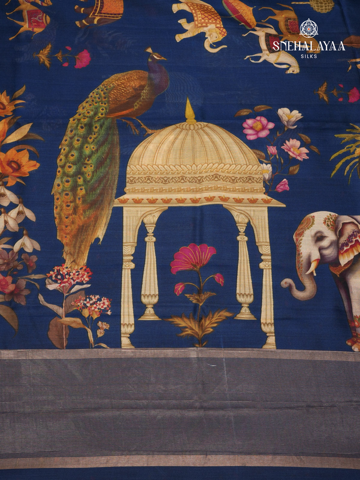 Navy Blue Chiniya Silk Saree