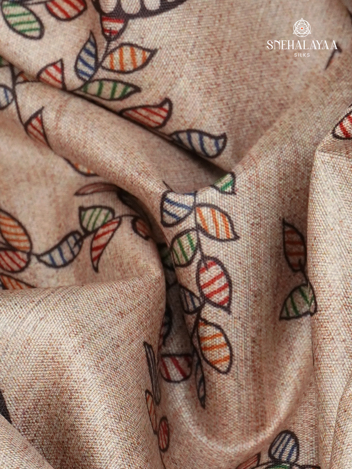 Beige With Red Border Madhubani Saree