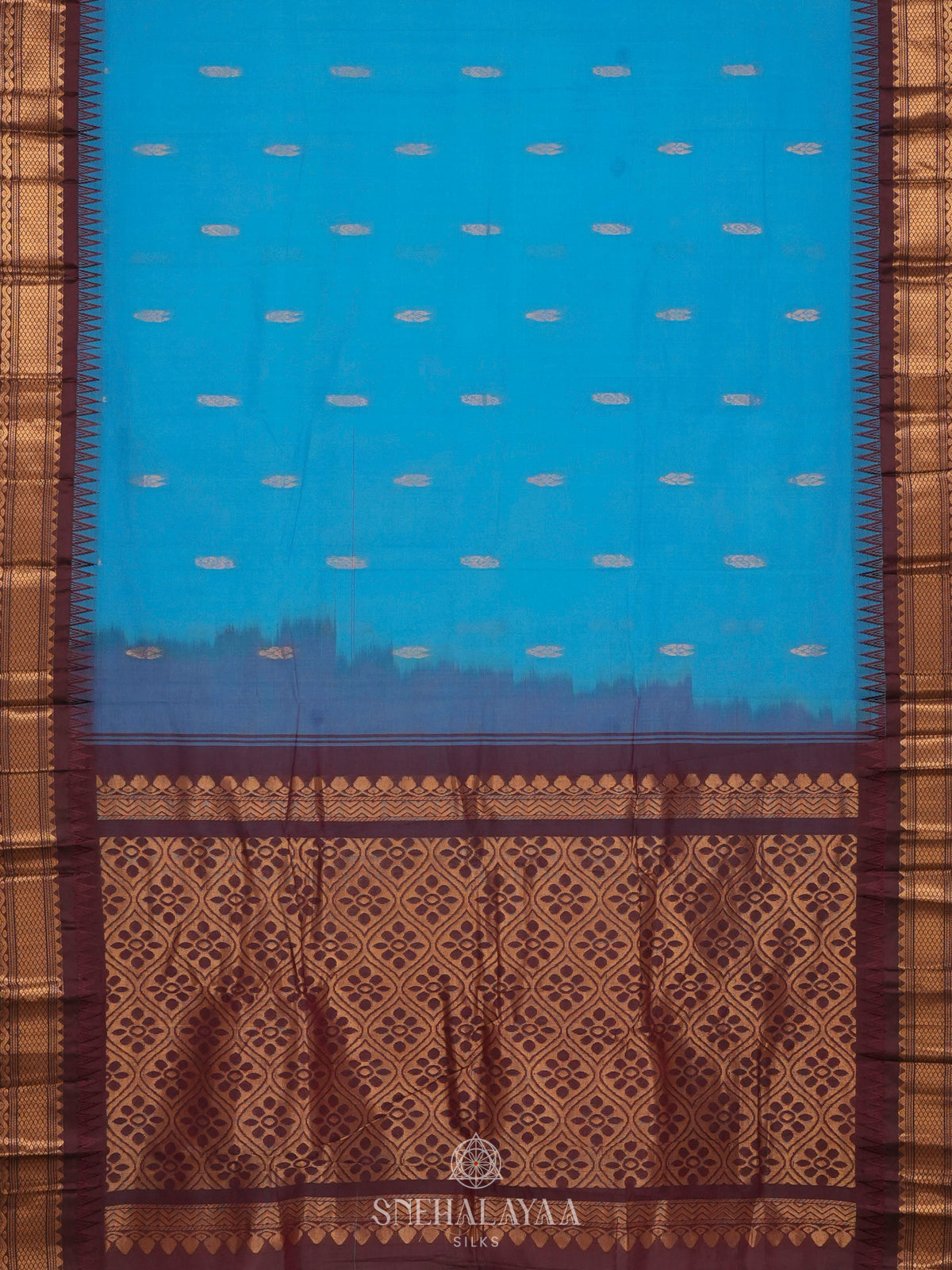 Blue Gadwal Cotton Saree without Blouse