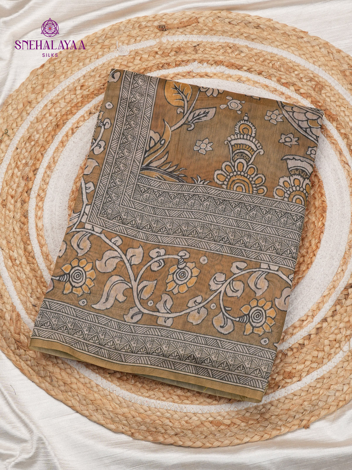 Mustard Printed Linen Saree