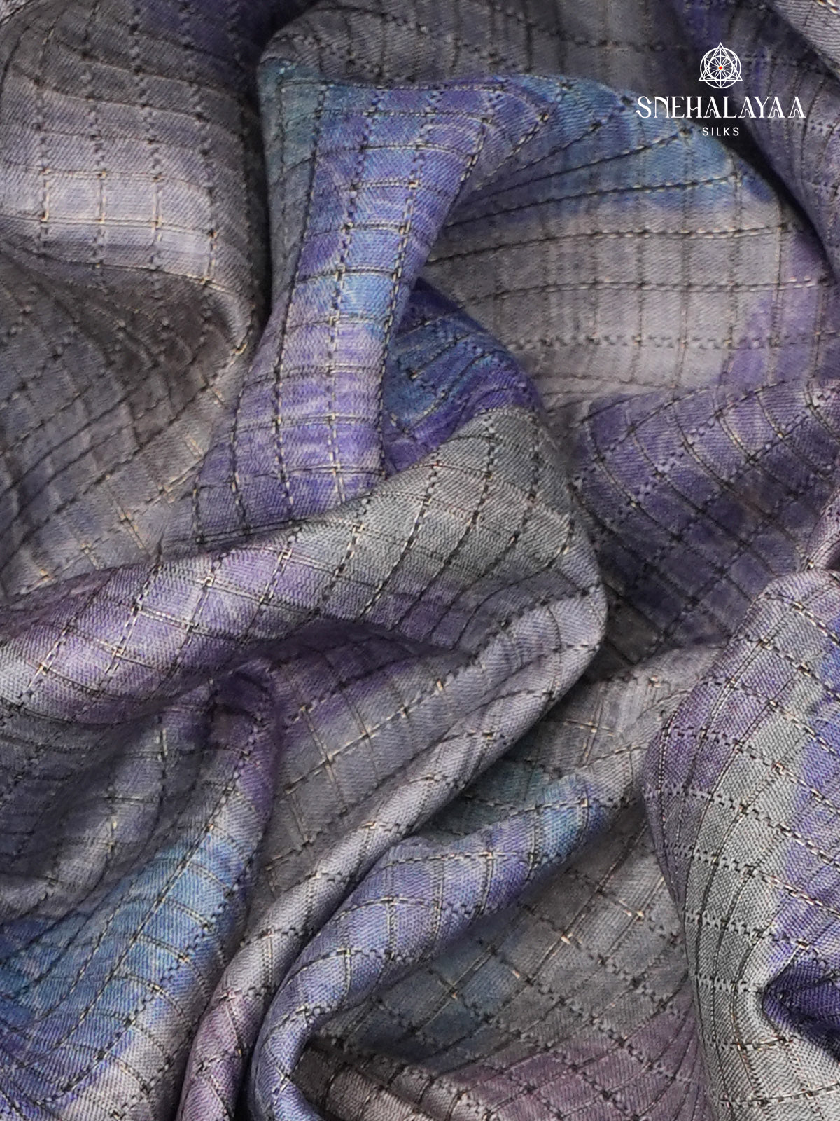 Pastel Blue Floral Printed Tussar Saree