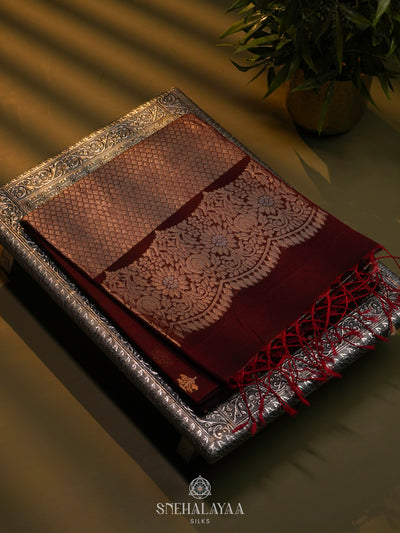 Maroon Kora Silk Cotton Saree