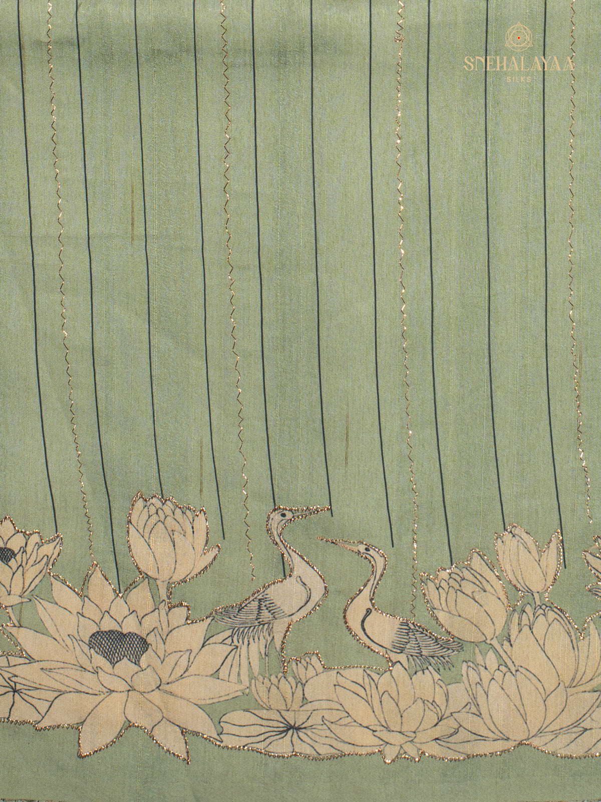 Pale Green Raw Silk Embroidery Saree