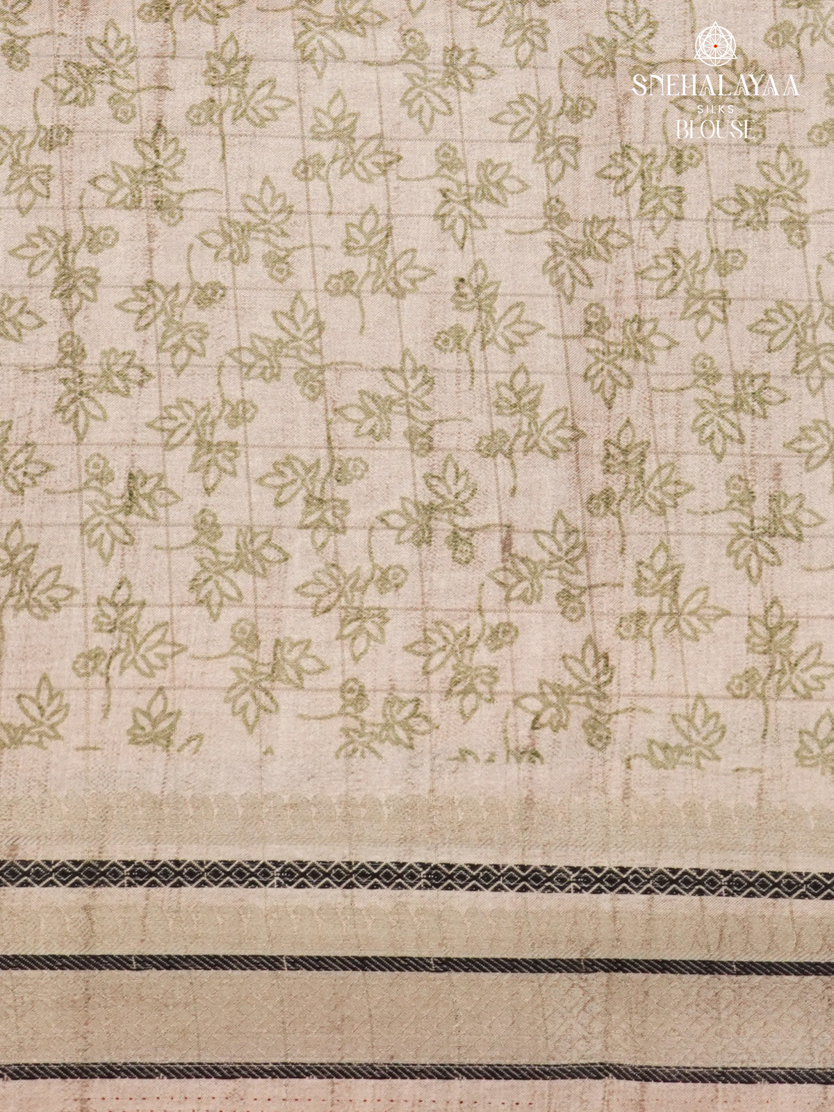 Olive Green Floral Printed Tussar Saree