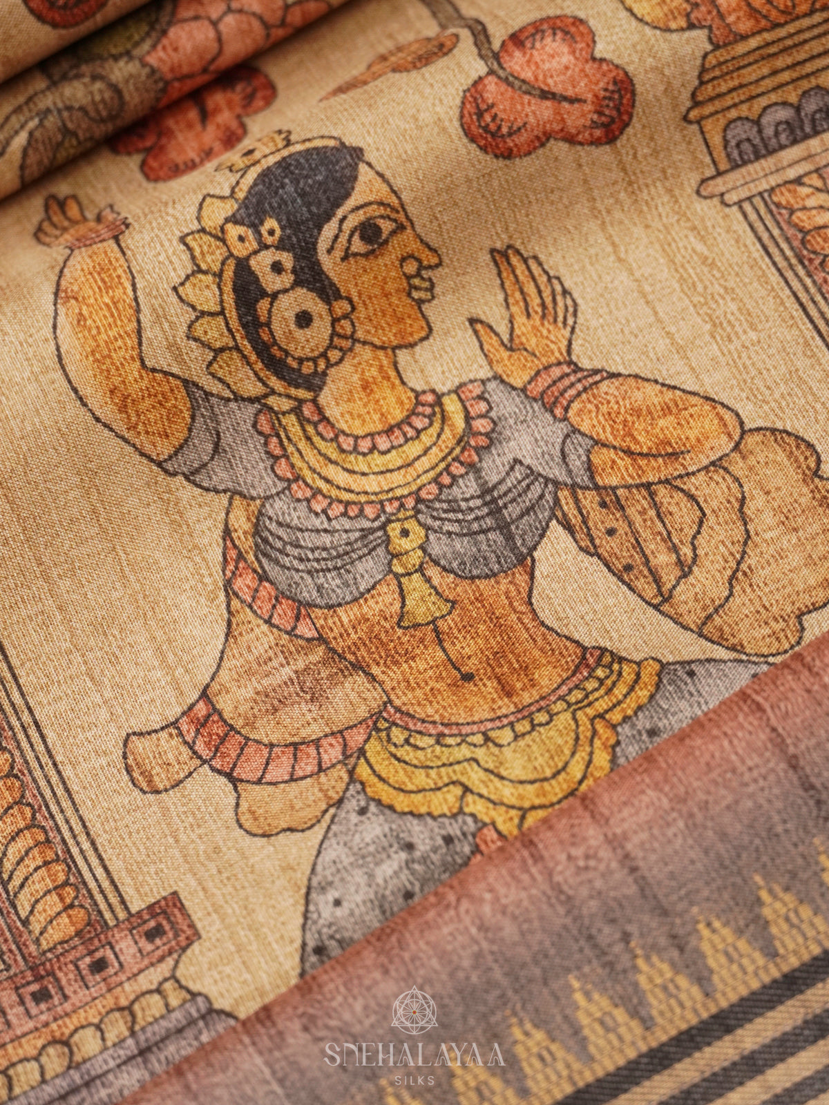 Beige Kalamkari Tussar Saree