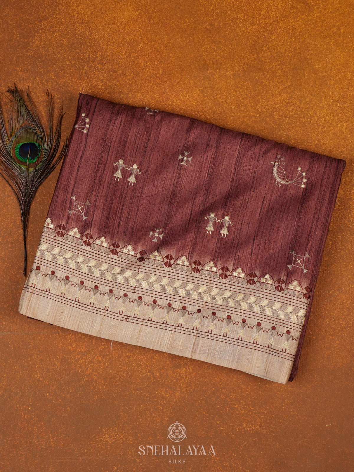 BrownTussar Embroidery Saree
