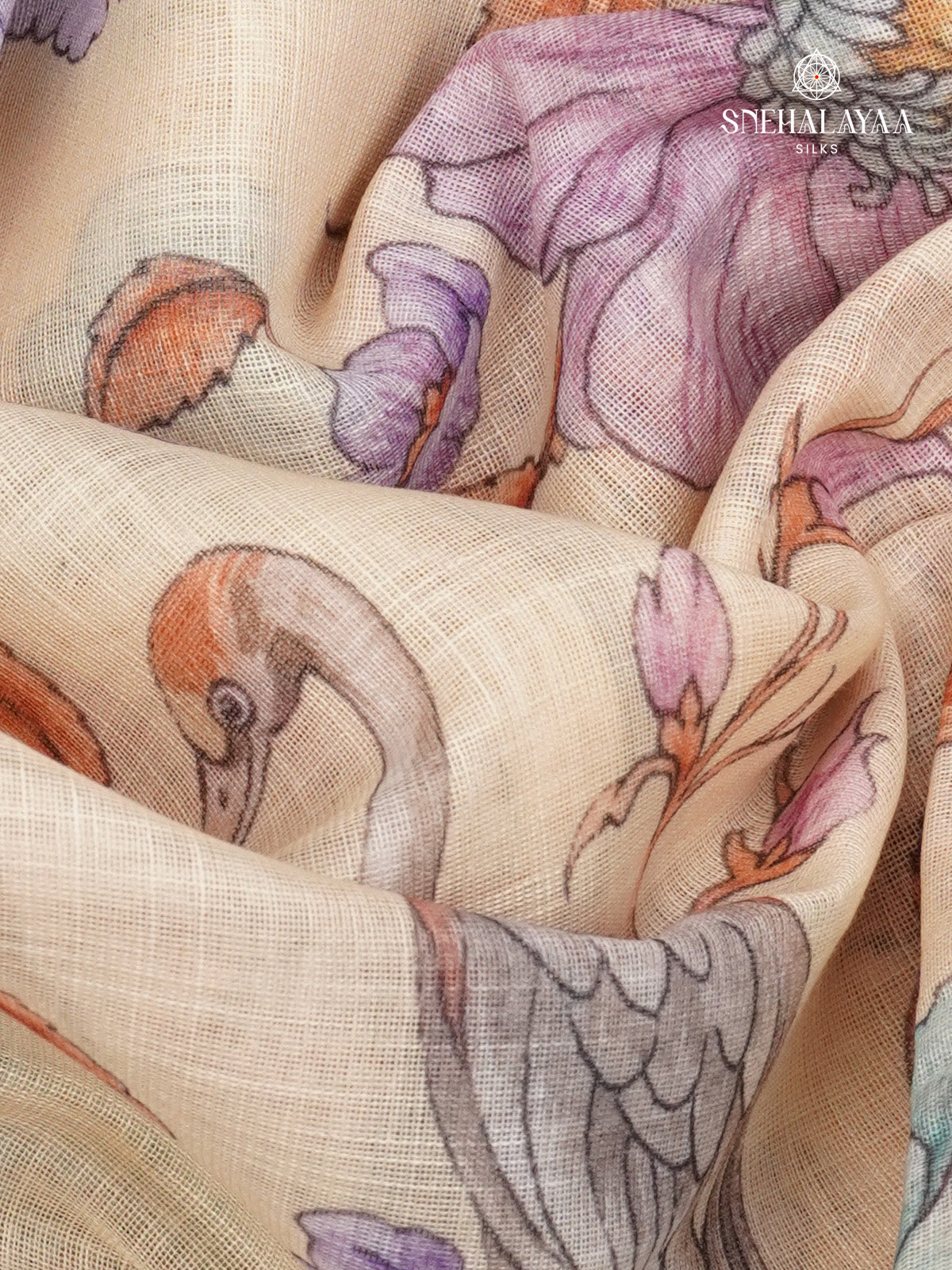 Sandal Printed Linen Saree