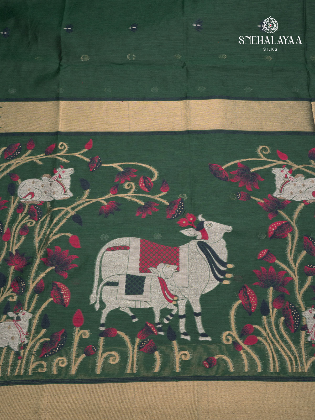 Bottle Green Munga Cotton Saree