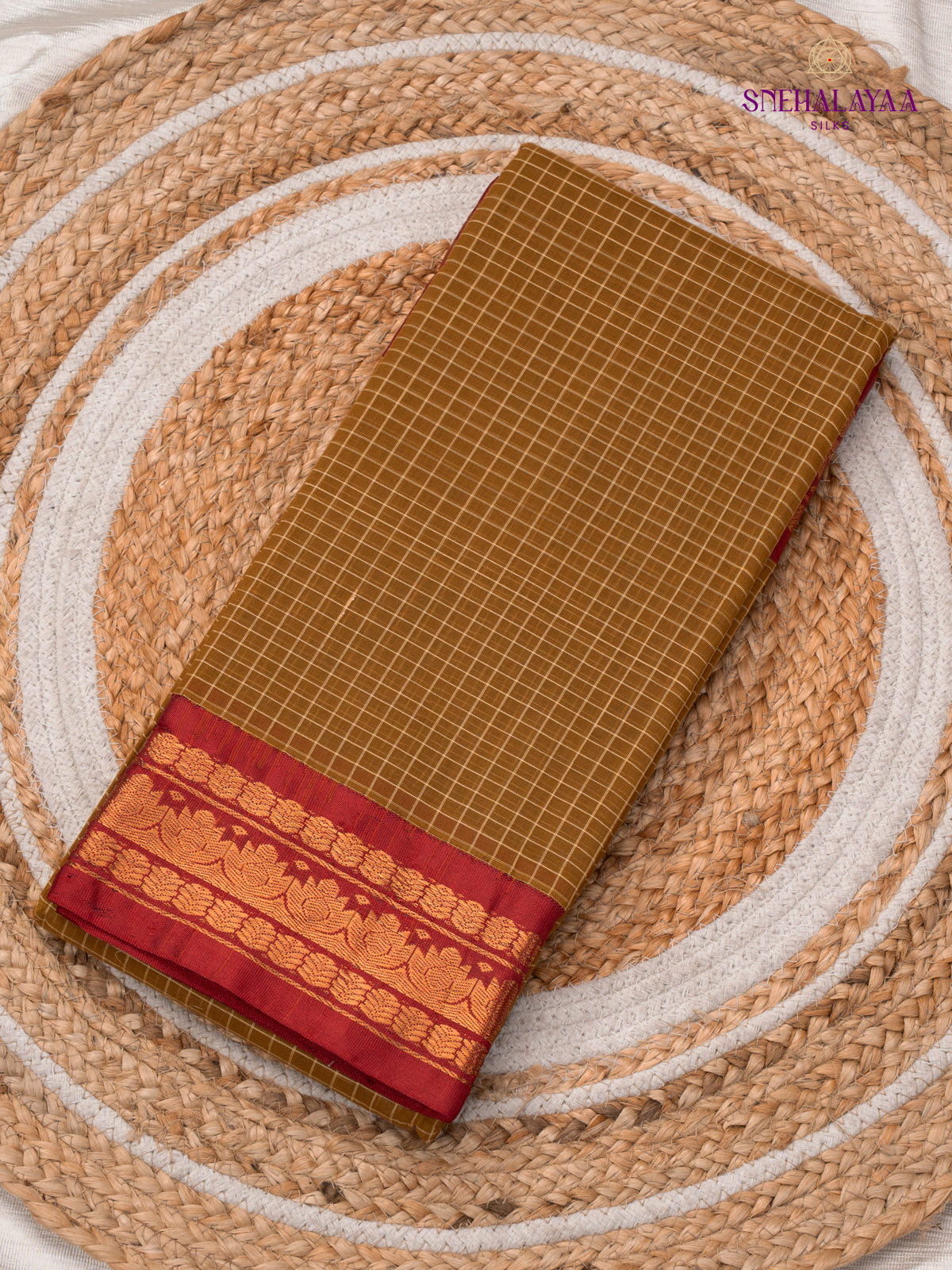 Mustard Brown Gadwal Cotton Saree
