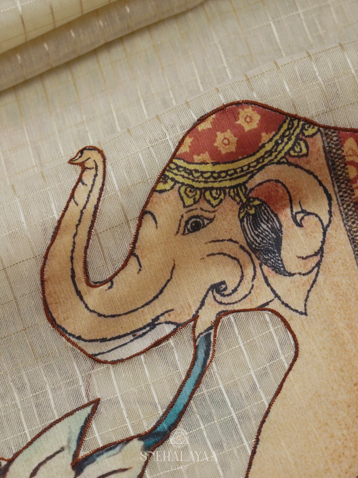 Beige Linen Embroidery Saree