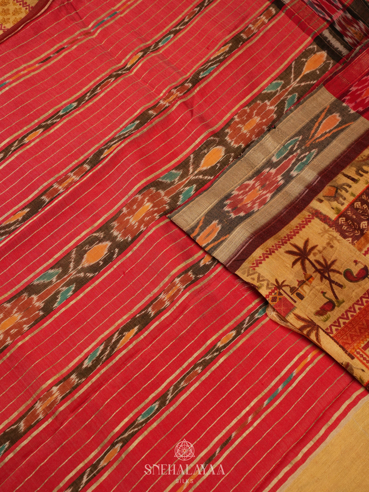 Sandal Munga Tussar with Red Border