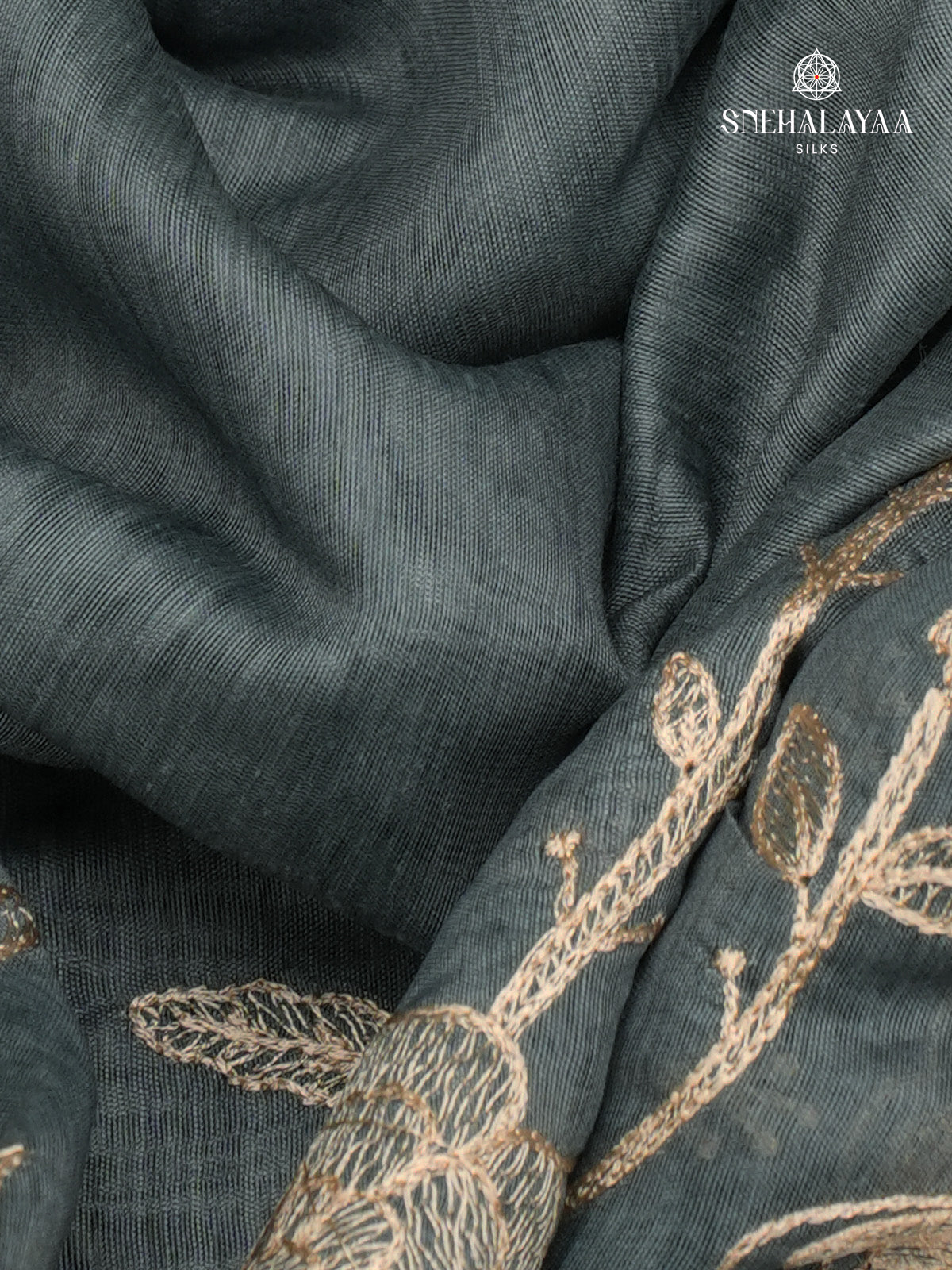 Grey Linen Embroidery Saree