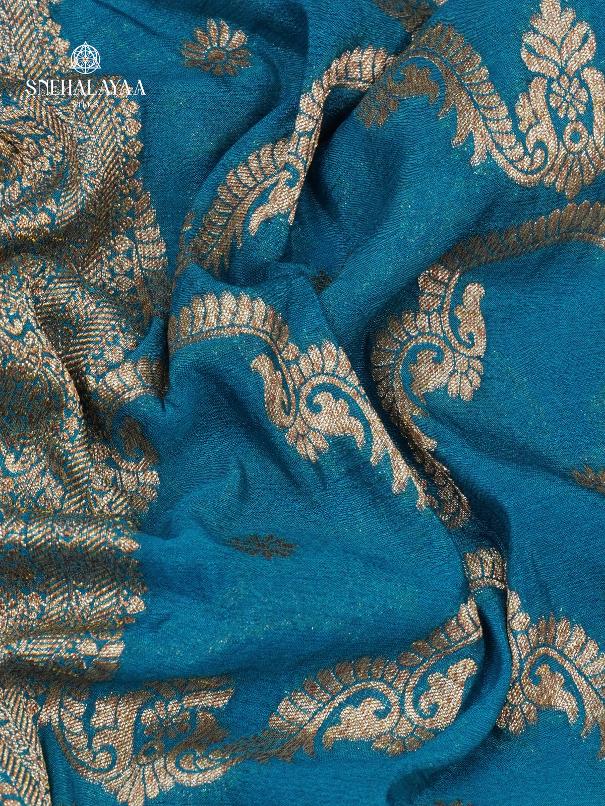 Ocean Blue Banaras Crepe Silk Saree