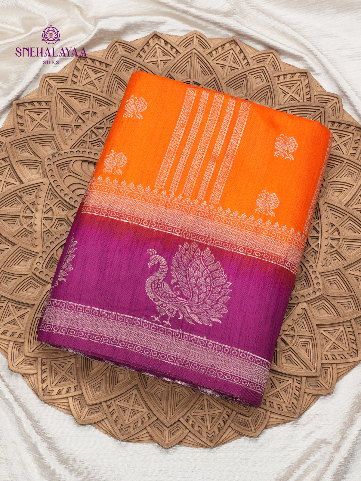 Rust Orange Banaras Dola Silk Saree