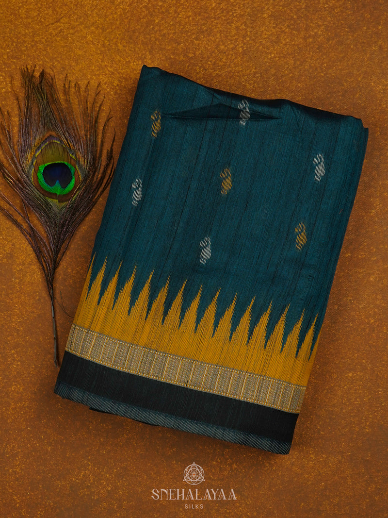 Teal Green Munga Tussar Saree