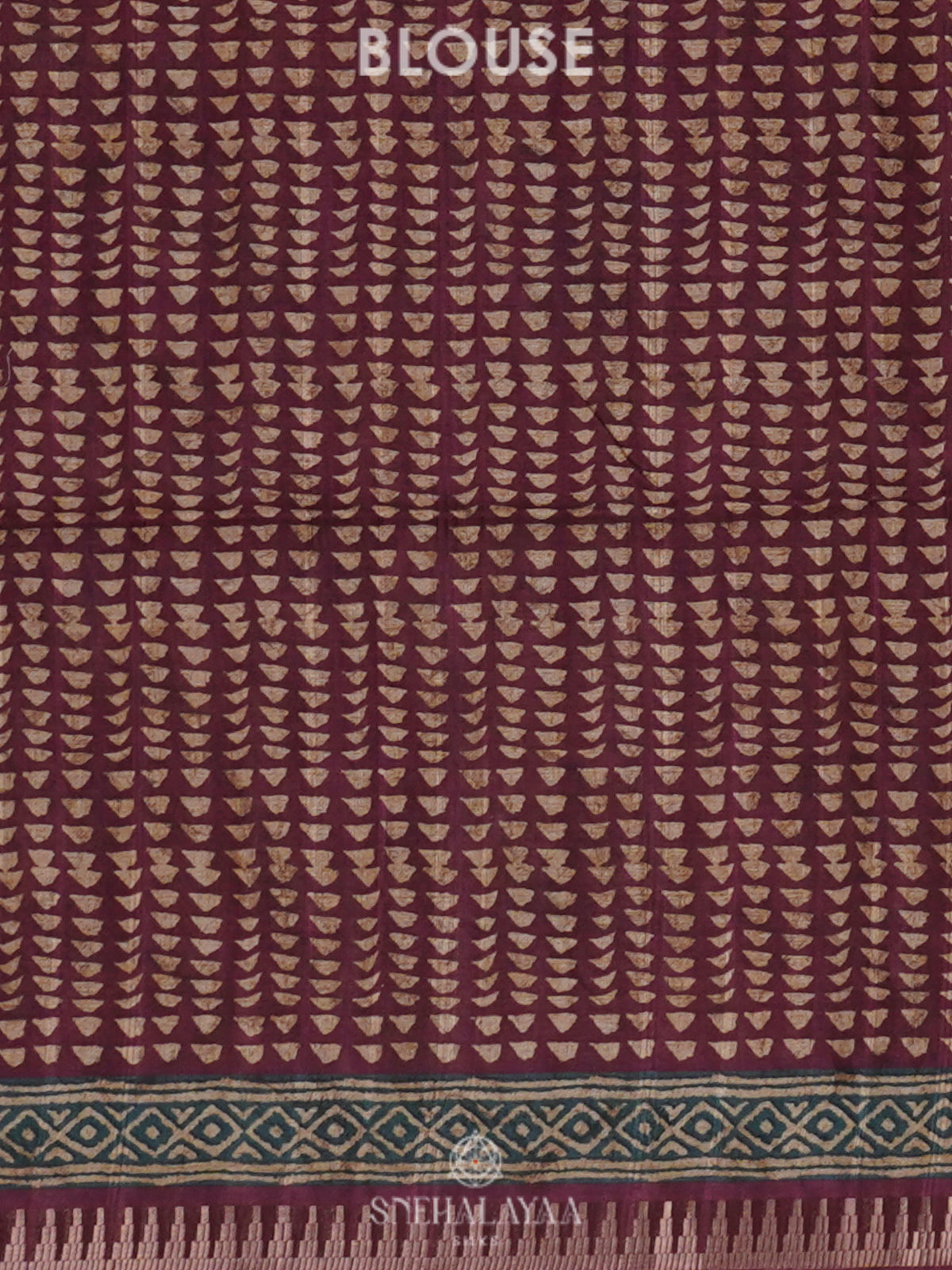 Burgundy Floral Printed Tussar Saree