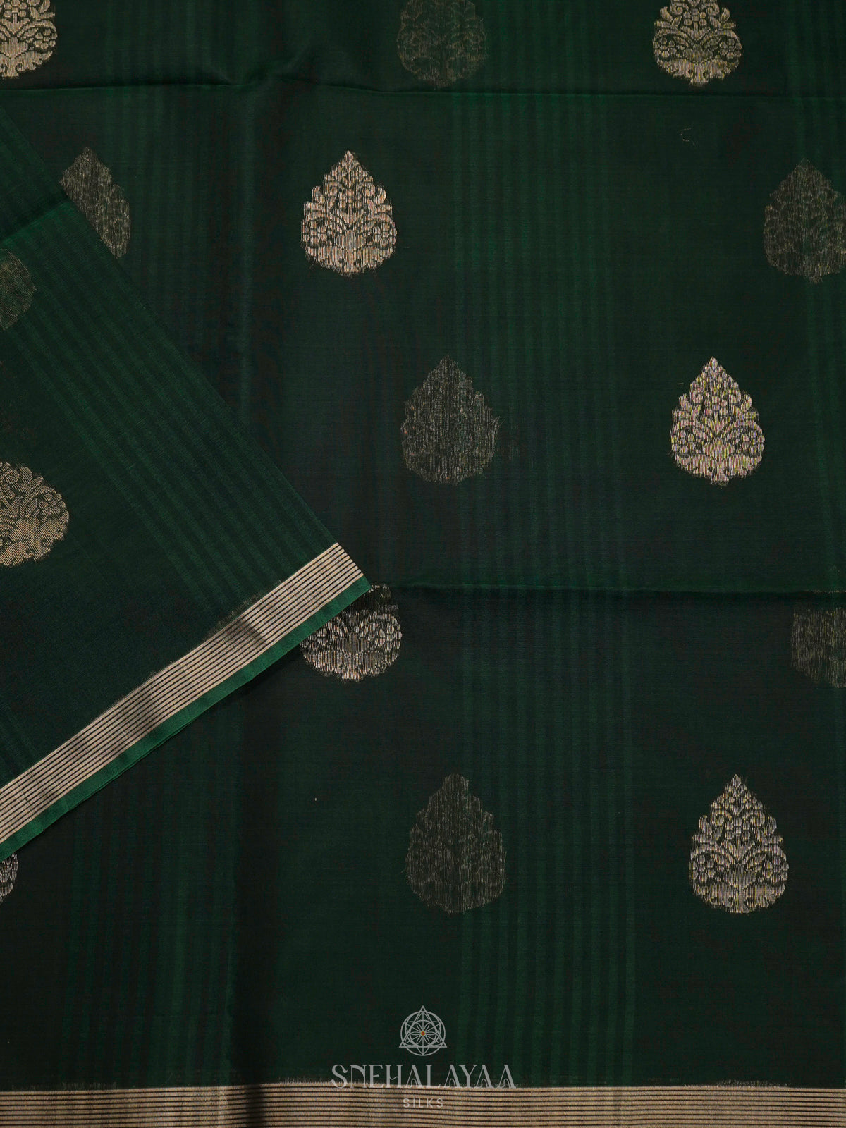 Forest Green Kora Silk Cotton Saree