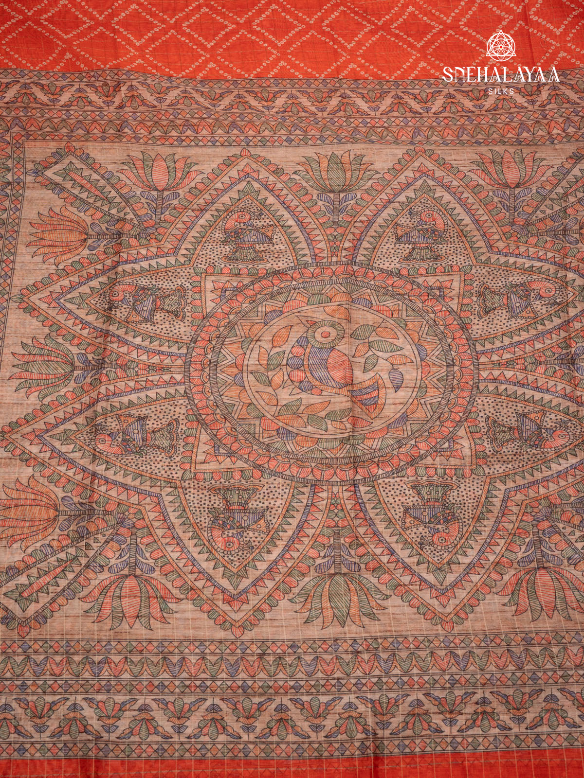 Orange Madhubani Saree