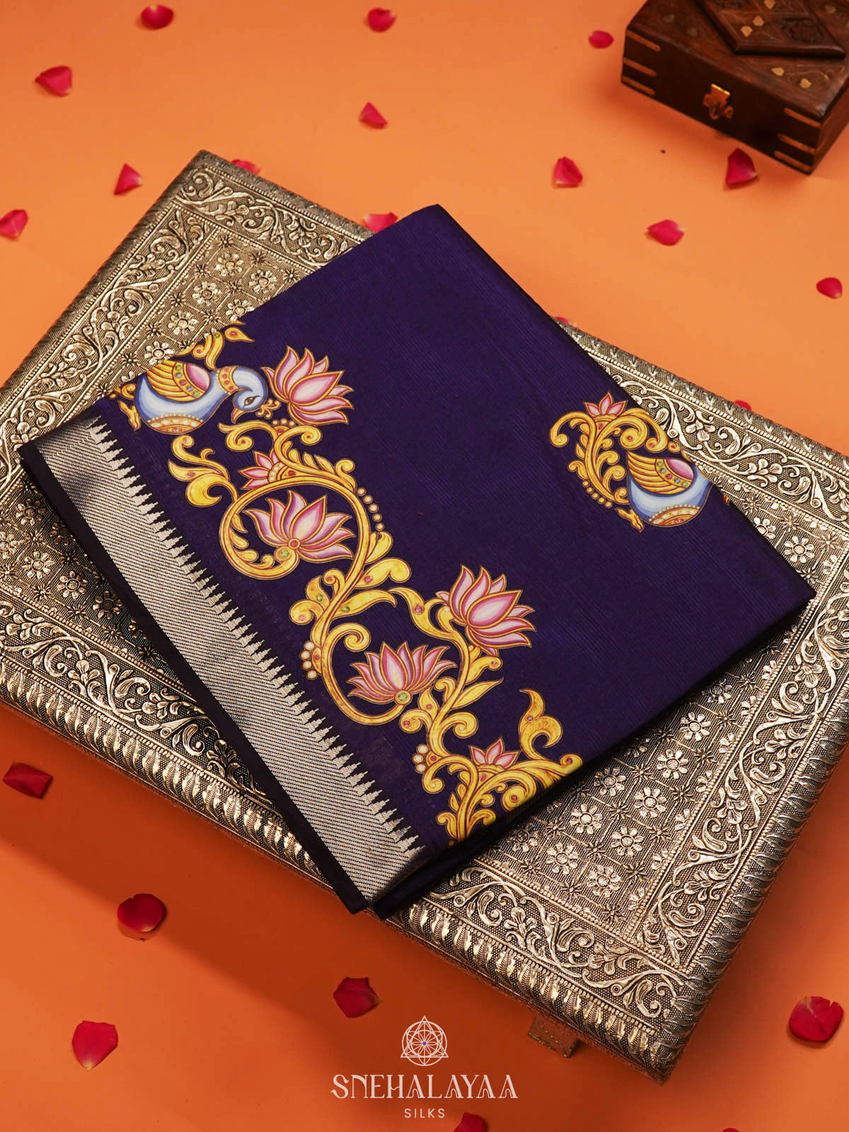 Navy Blue Mngalagiri Silk Cotton Saree
