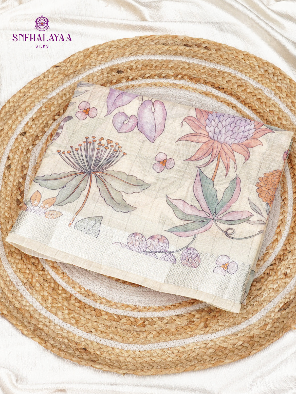 Sandal Printed Linen Saree