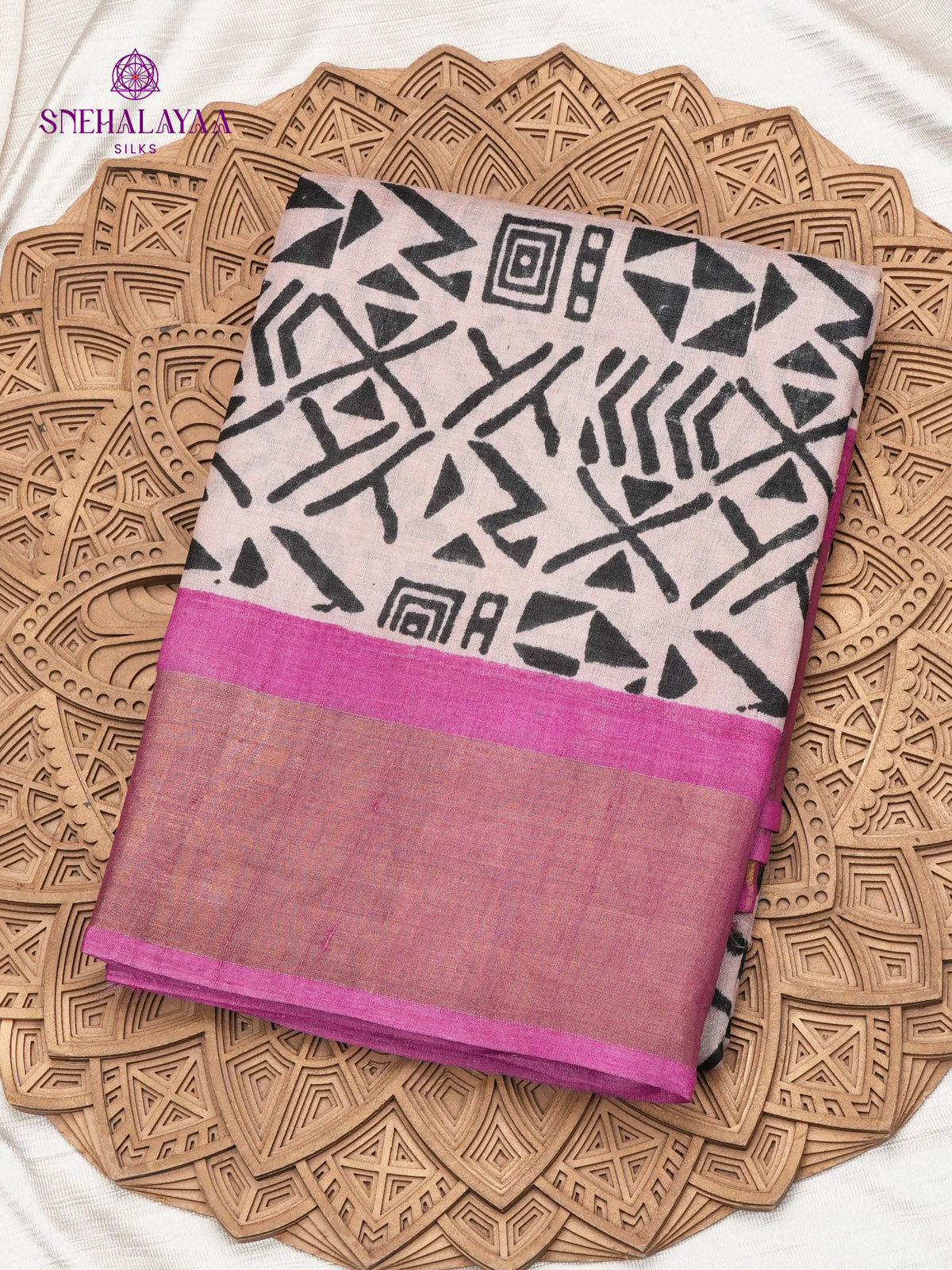 Beige Tussar Silk Saree