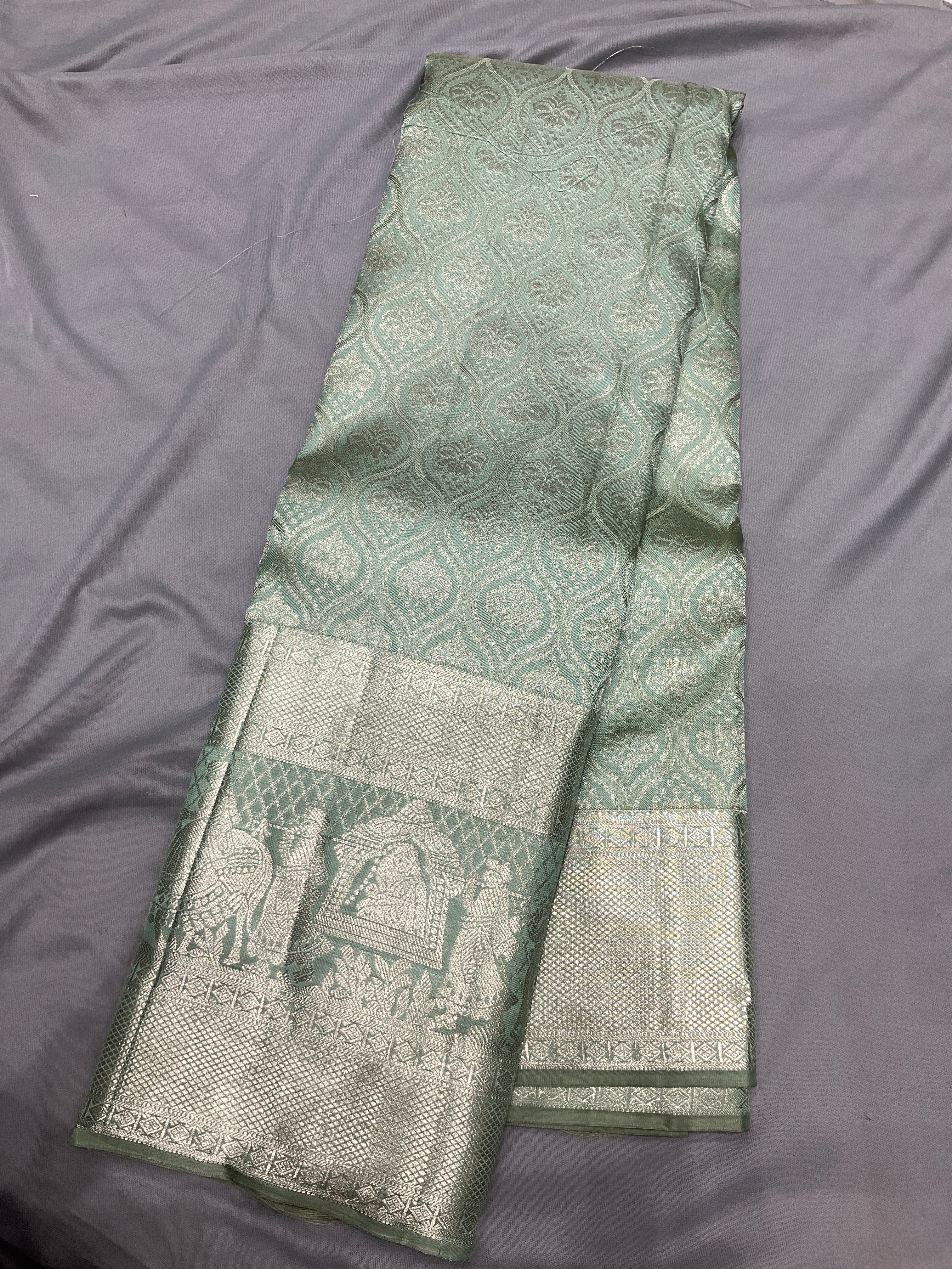 Asparagus Green Kancheevaram Silk Saree-SPS15913