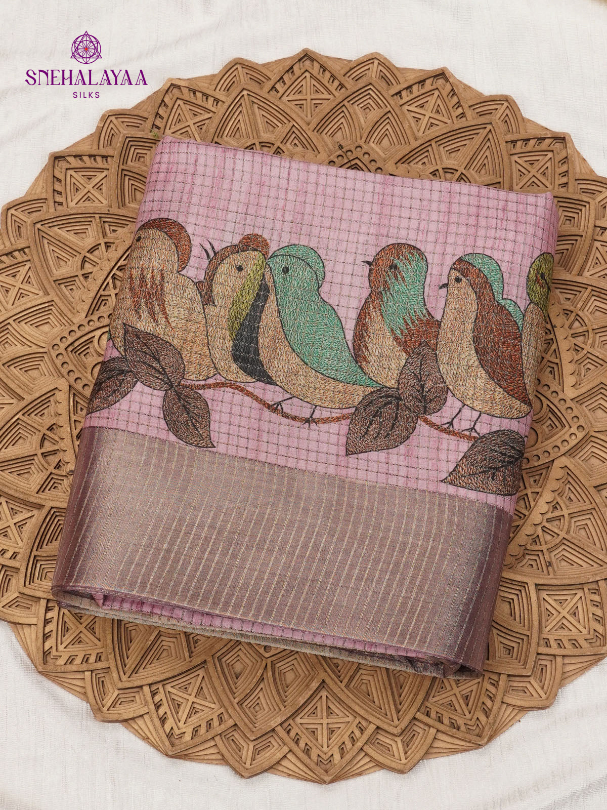 Pink Printed Tussar Saree